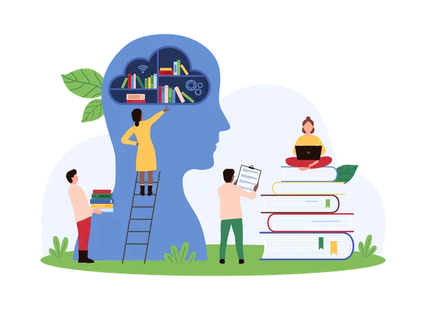 Student having self education with help of AI assistant  Illustration
