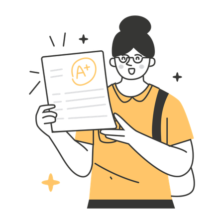Student Holding A+ Grade Paper  Illustration