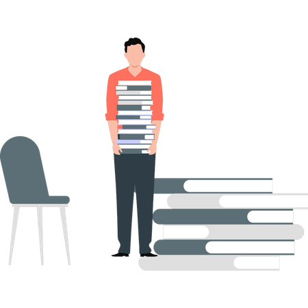 Student holding bundle of books  Illustration