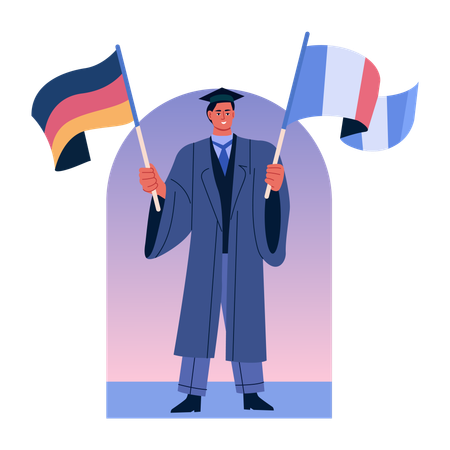 Student holding flags  Illustration