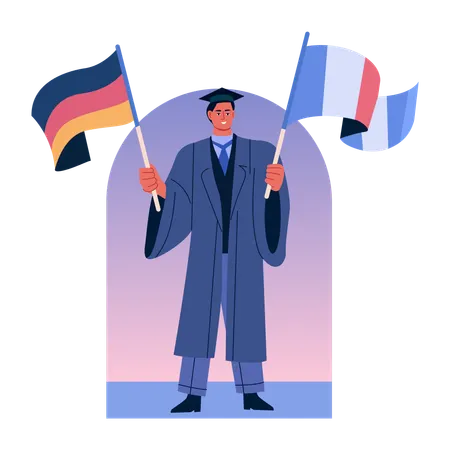 Student holding flags  Illustration