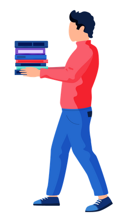 Student holding pile of books Illustration