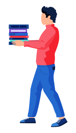 Student holding pile of books  Illustration