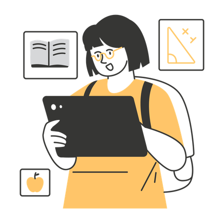 タブレットを持つ生徒  イラスト