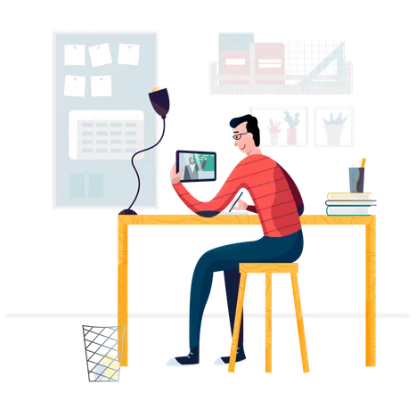 A Relatable Illustration Representing A Student Immersed In Studying Or Attending Classes Signifying The Pursuit Of Education And Knowledge Illustration