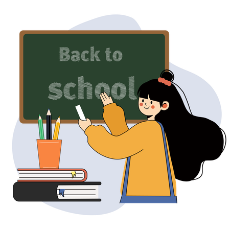 Student in Front of a Chalkboard with 'Back to School' Text  Illustration