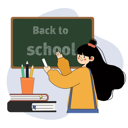 Student in Front of a Chalkboard with 'Back to School' Text  Illustration