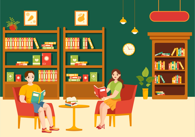 Student in Library  Illustration