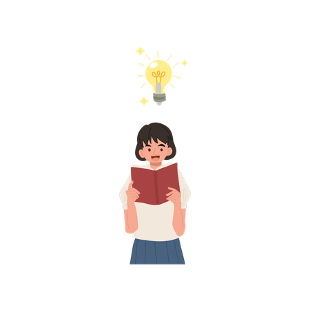 Student in uniform holding book with bright idea light bulb  Illustration