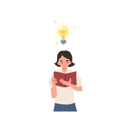 Student in uniform holding book with bright idea light bulb  Illustration