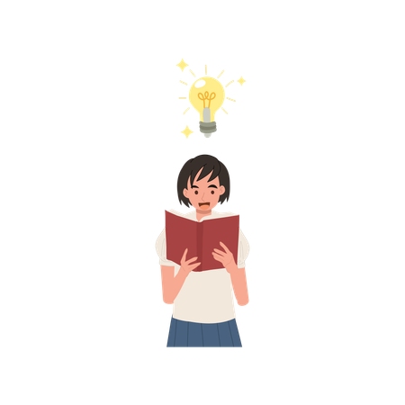 Student in uniform holding book with bright idea light bulb  Illustration