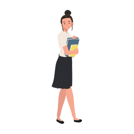 Student in Uniform Holding Books  Illustration