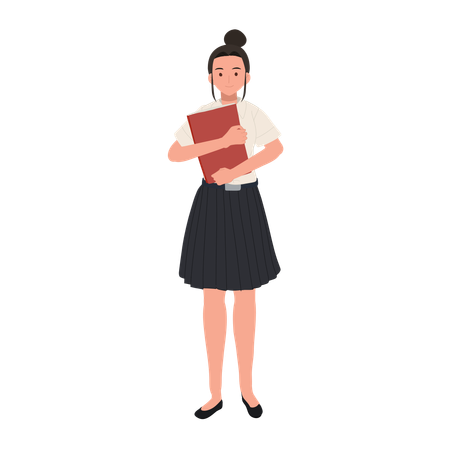 Student in Uniform Holding Books  Illustration