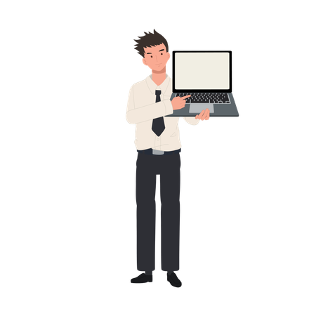 Student in Uniform Presents with Laptop  Illustration