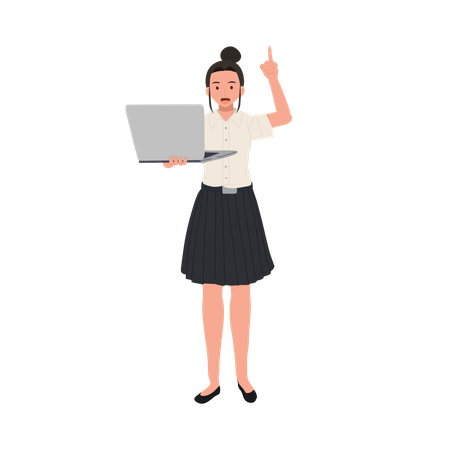 Student in Uniform Presents with Laptop  Illustration