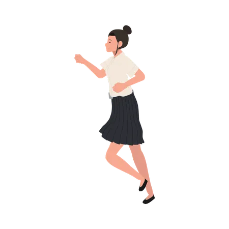 Thai University Student In Uniform Running For Hurrying To Class Illustration