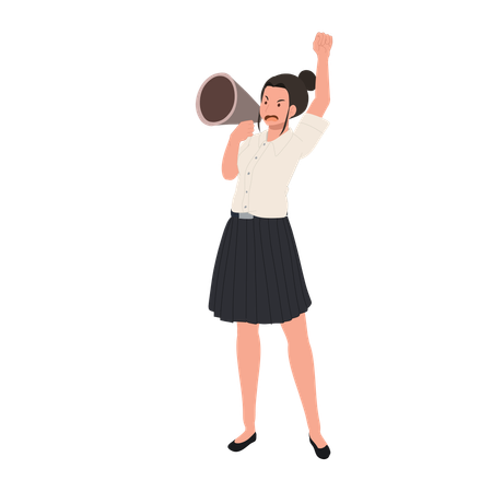Student in Uniform Shouting with Megaphone  Illustration