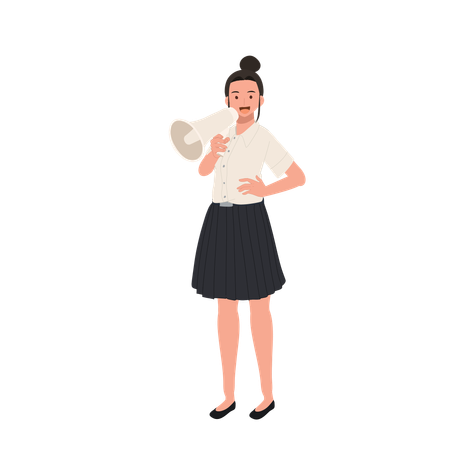 Student in Uniform Shouting with Megaphone  Illustration