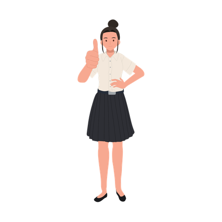 Student in Uniform Showing Thumbs Up Positive Gesture  イラスト