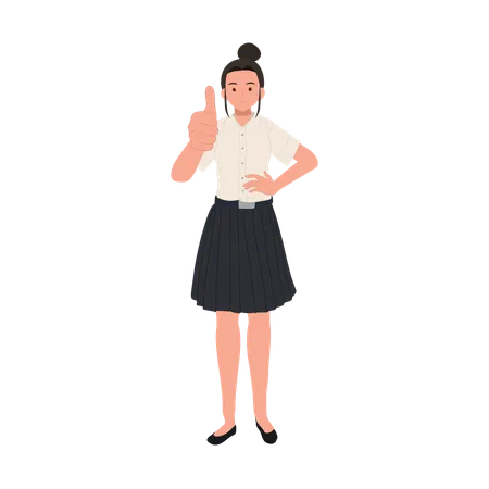 Thai University Student In Uniform Showing Thumbs Up Positive Gesture イラスト