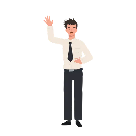 Student in Uniform Waving, Campus Greeting  Illustration