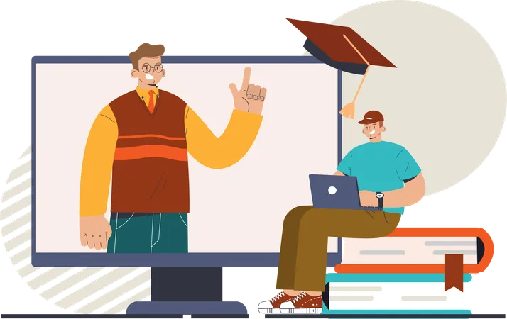 Student is attending online classes  Illustration