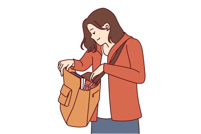 Student is finding documents in her bag  イラスト