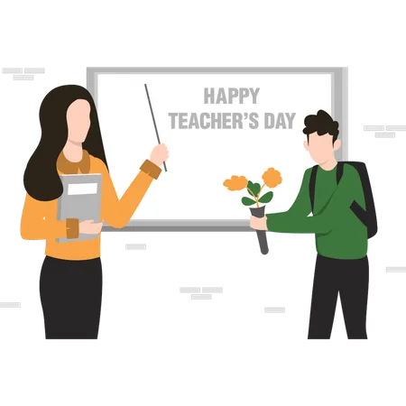 Student is giving flowers to teacher on teachers day Illustration