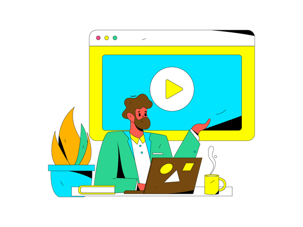 Student is learning from online videos  Illustration