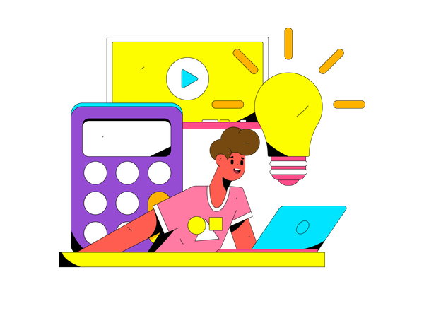 Student is learning from online videos  Illustration