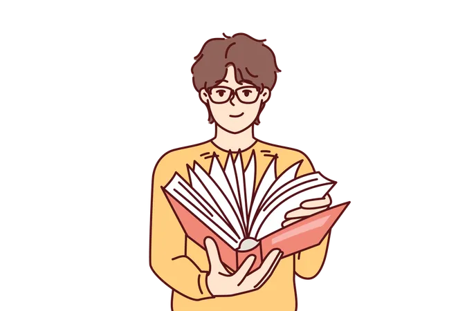 Guy Student Leafing Through Book In Search Information For Preparation Of Essay Given By University Teacher Man With Book Reads For Self Education And Gaining New Knowledge From Classical Literature Illustration