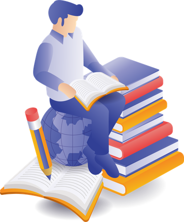 Student is reading an book  イラスト