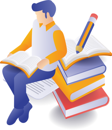 Student is reading school education book  イラスト