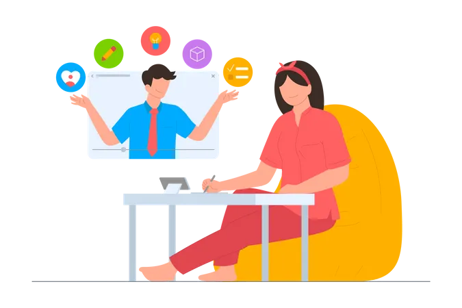 Woman Joining Design Thinking Online Course Illustration