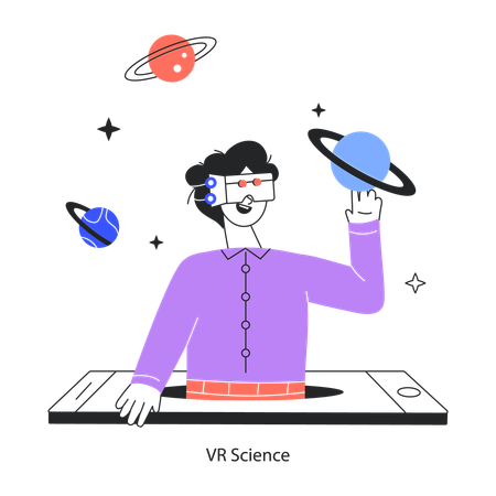 Student Learning Astronomy Using Vr Glasses  Illustration