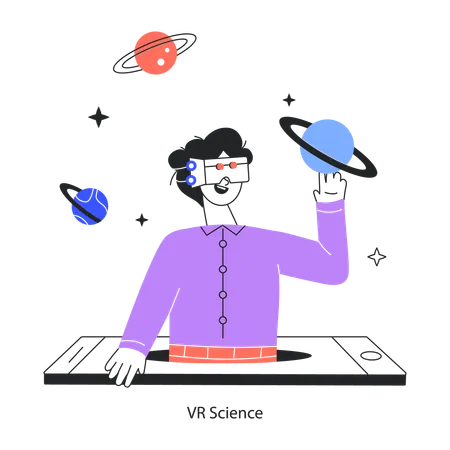 Student Learning Astronomy Using Vr Glasses  Illustration