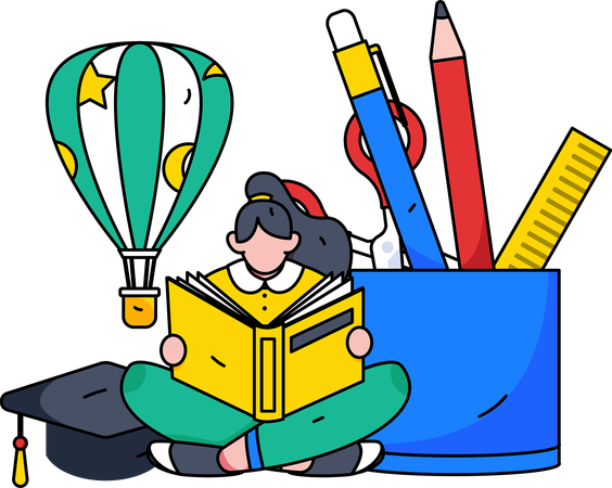 Student learning for test from books  Illustration