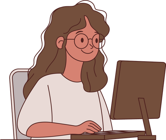 Student learning from computer lessons  Illustration