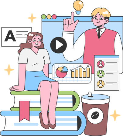 Student learning from educational video  일러스트레이션