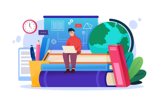 Student learning from online video  イラスト