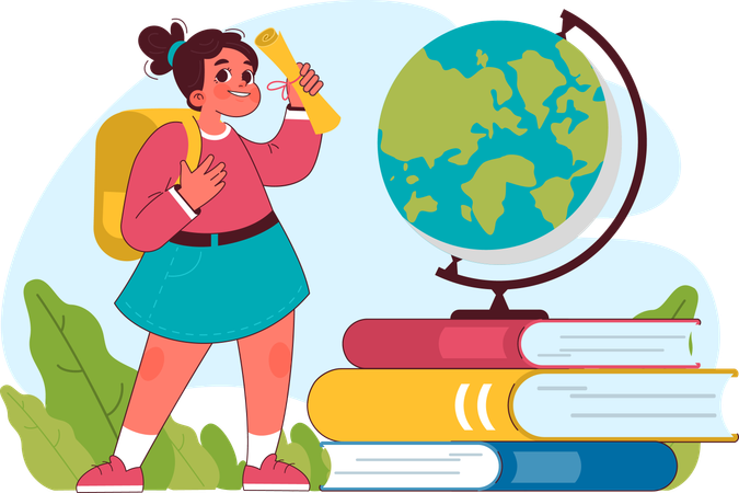 Student learning geography in class  Illustration