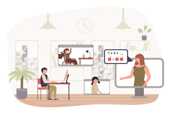 Student learning in virtual class  Illustration