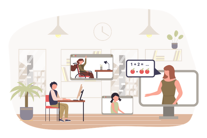 Student learning in virtual class  Illustration