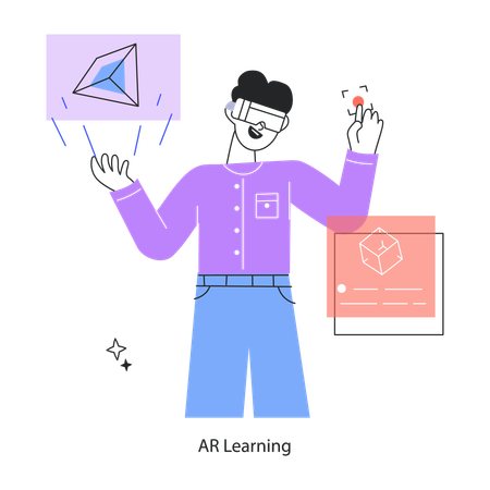 Student Learning Mathematics Using Ar Technology  Illustration