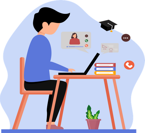 Student Learning On Laptop  Illustration