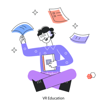 Trendy Outline Mini Illustration Of Vr Education 일러스트레이션