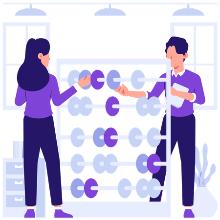 Student learns abacus from teacher  Illustration