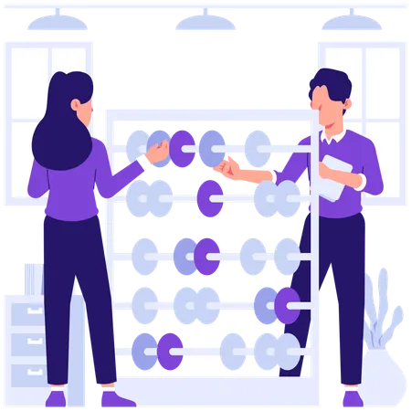 Student learns abacus from teacher  Illustration