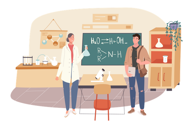 Student learns chemistry at classroom Illustration