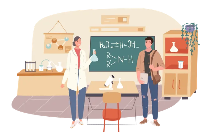 Student learns chemistry at classroom Illustration